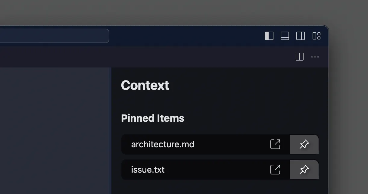 Relevant content pinned to the context window