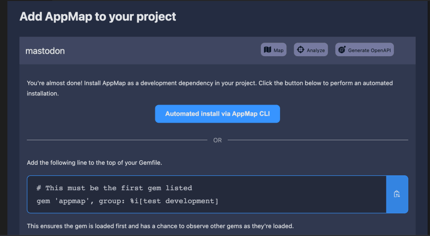 installing appmap in mastonon