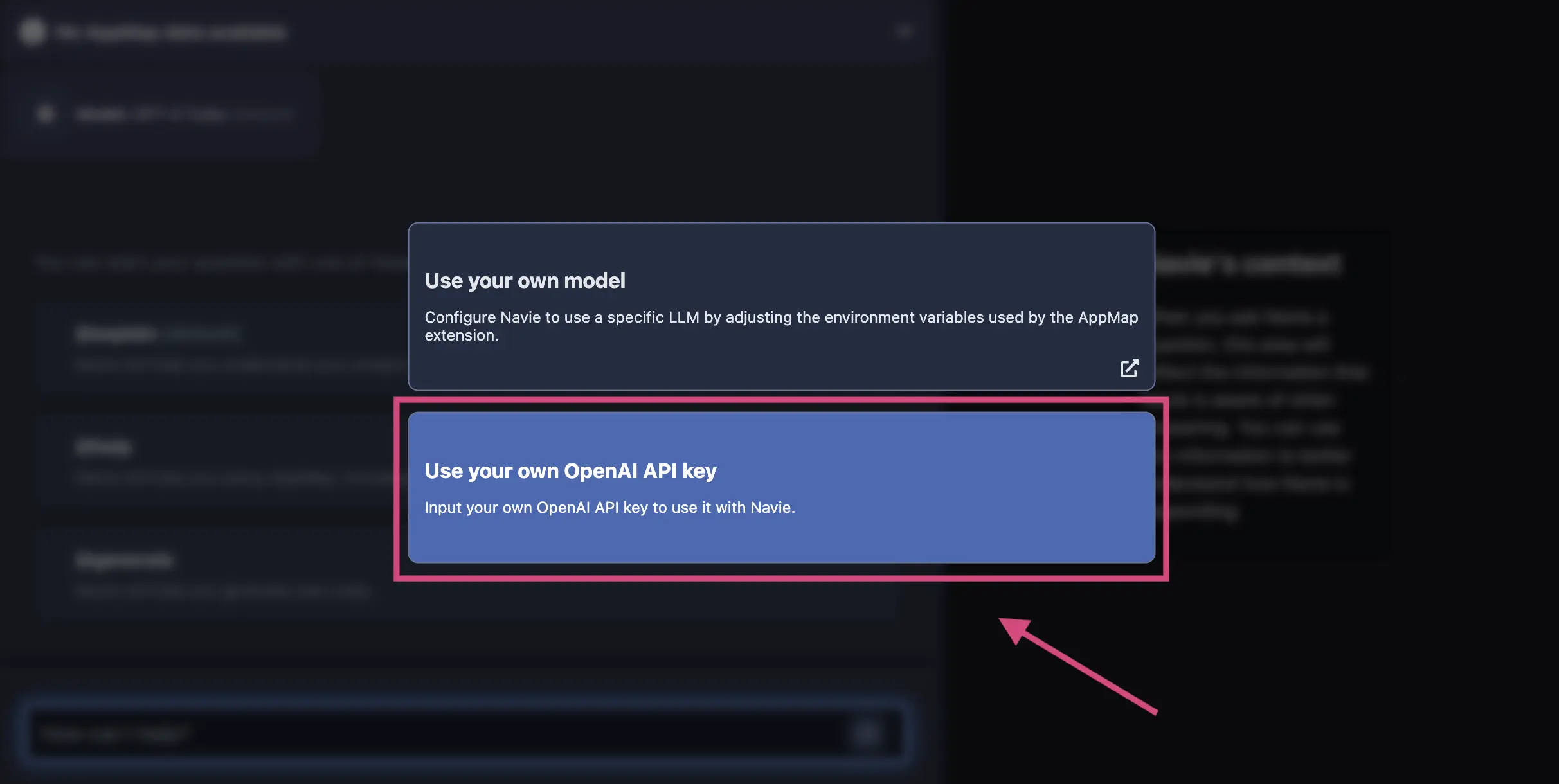 Use your own key modal